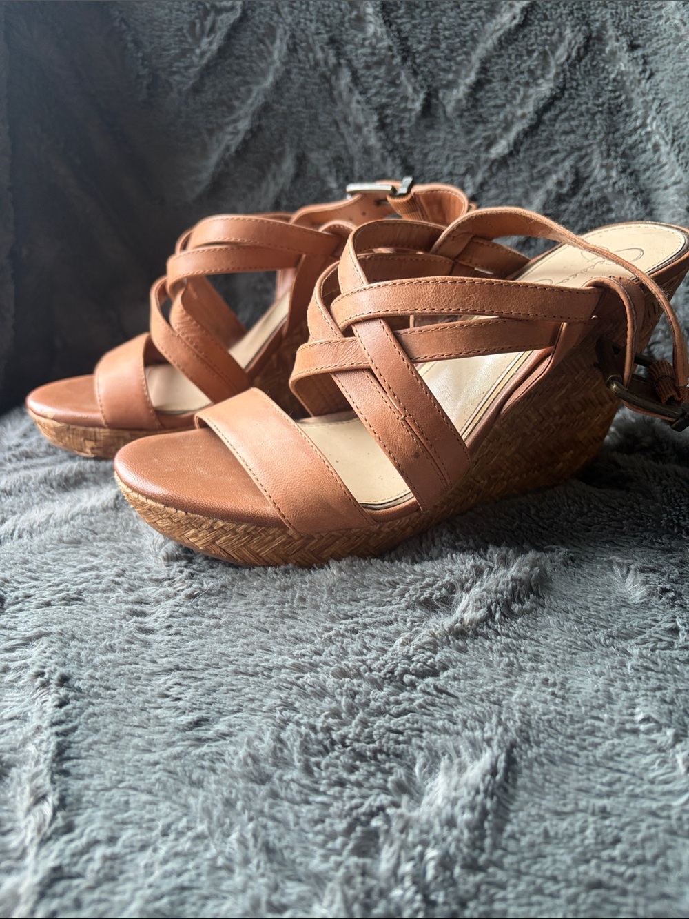 Jessica Simpson Tan Wedge Sandals - Strappy Comfort